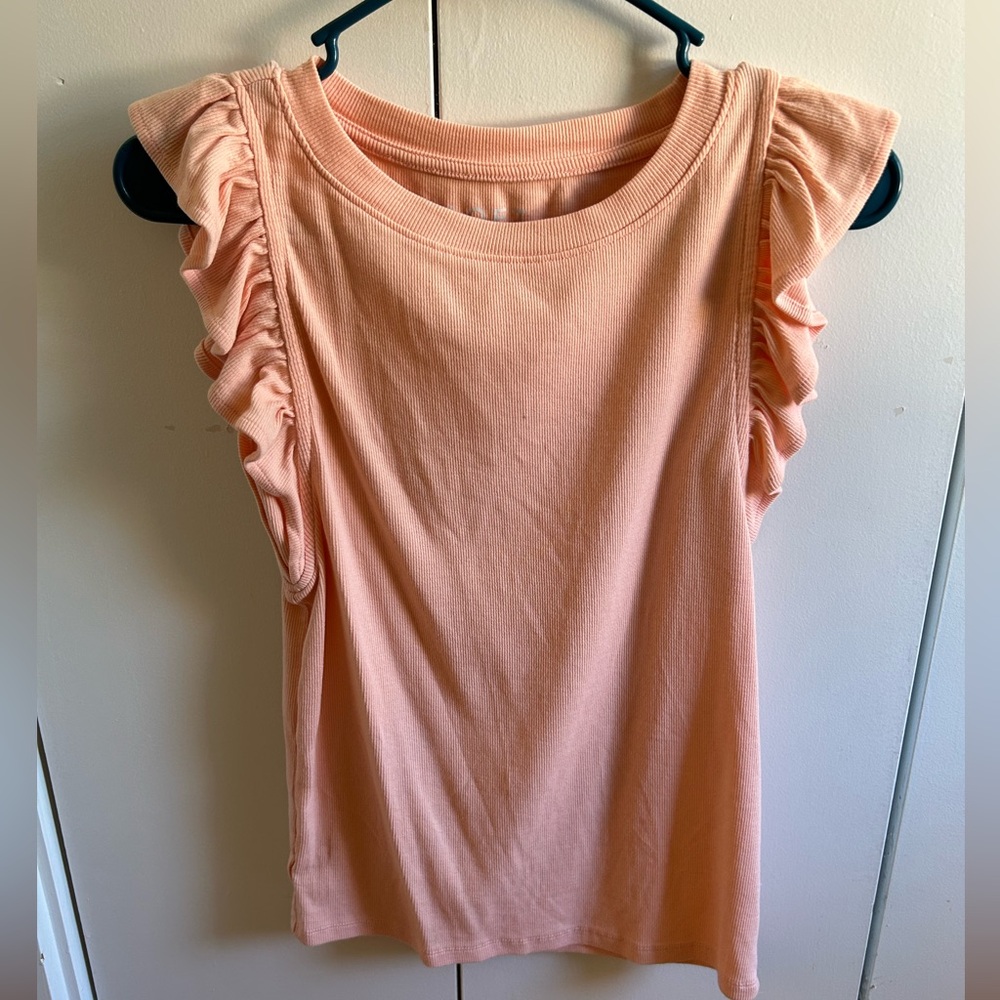 LOFT Coral Ruffle Sleeve Top